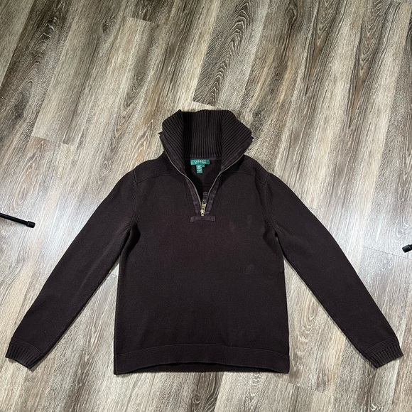 Lauren Ralph Lauren 1/4 Zip Pullover Sweater Womens Brown Knit L/Sleeves, Sz:L - Picture 1 of 5